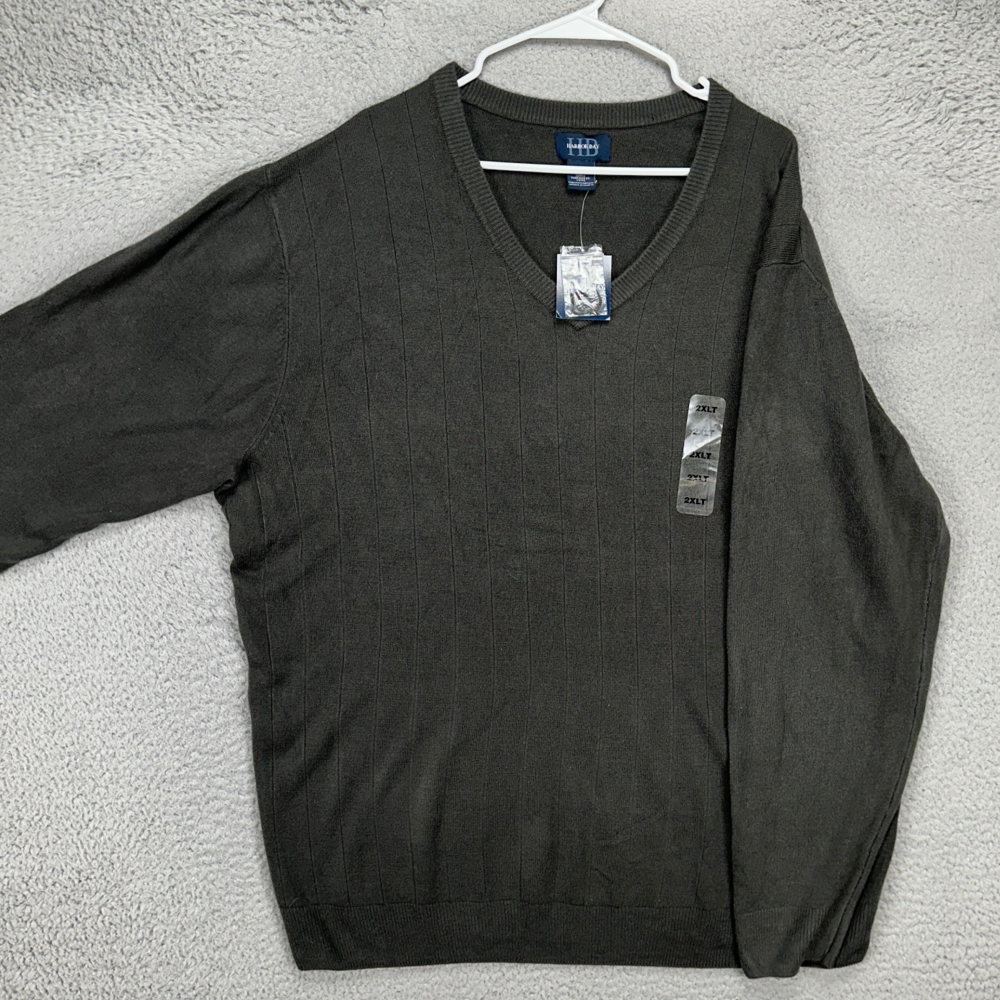 Harbor Bay‎ V-Neck Sweater Adult 2XLT Big Tall Dark Grey Knit Pullover Mens NEW